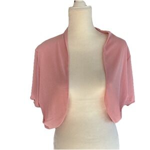 Belle Pogue Pink Iridescent Cropped Shrug Open Sheer Ruffled Sleeve Fairy XL